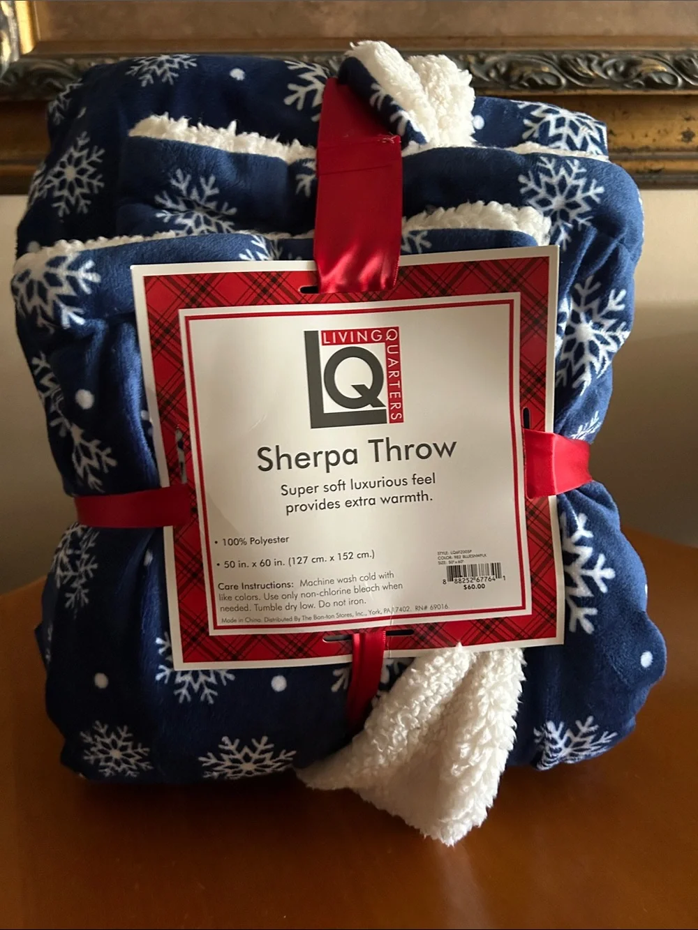 Navy Snowflake Sherpa Throw